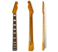 Premium 21-Fret Maple Guitar Neck for Fender Telecaster-Style Guitars Compatible, Rosewood Fingerboard with Square Inlays, Bright Yellow Gloss Finish, Dual-Action Truss Rod, 42mm Nut Width