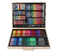 Premium 214 Piece Art Set with Travel Wooden Box, Complete Drawing Colouring Kit with Coloured Pencils, Crayons, Oil Pastels, Fine Tip Markers, Water Paints and Accessories Kids and Adult Artists