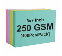 [ ] - Premium 250 GSM Pastel Unruled Cards, 100/Pack Assorted Colours for Learning, Revision, Notes & Creative Projects