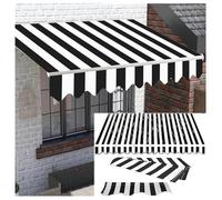 Premium 280g/m² Black & White Striped Water-Resistant Awning Fabric Replacement - 7.5x3m Sunshade Canopy Cloth for Outdoor Patio, Deck, Garden & Balcony