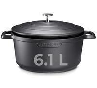 Premium 28cm/ 6.1 L Non Stick Casserole Dish with Lid - Versatile Oven to Hob Heavy Duty - Induction Ready, German Greblon Coating For Chemical Free Cooking - Matt Black