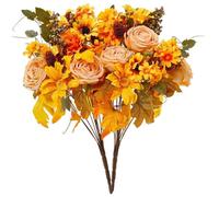 Premium 2Pcs Fake Flowers 18" Large Fake Fall Flowers with Berry and Maple Leaf Decoration, Fall Artificial Flowers for Home & Party Indoor Decor in Table Centerpieces