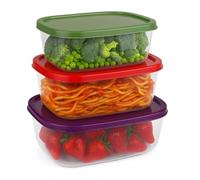 Premium 3-Piece Airtight Food Storage Containers Set - 0.6L, 1.0L, 1.7L BPA-Free, Leakproof & Stackable for Kitchen, Fridge & Microwave (Green + Purple + Red)