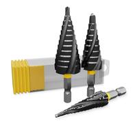 Premium 3-Piece HSS Step Drill Bit Set(3-13mm,6-20mm,5-22mm) High-Speed Spiral Groove Design for Sheet Metal, Aluminium, Wood, Plastic & General Metalwork Ideal for DIY Enthusiasts