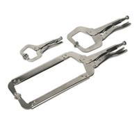 Premium 3 Piece Locking C-Clamp Pliers Set - Durable Nickel Plated Steel