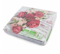 Premium 3-Ply Disposable Paper Napkins 33cm - 20 Count Strong, Soft & Absorbent Serviettes for Home, Parties & Catering Use (RED Flower)
