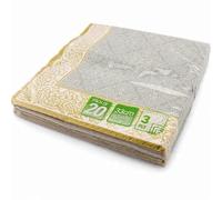 Premium 3-Ply Disposable Paper Napkins 33cm - 20 Count Strong, Soft & Absorbent Serviettes for Home, Parties & Catering Use (SILVERGOLD Border)
