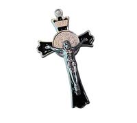 Premium 3" St. Benedict Crucifix - Black Enamel Cross with Silver-Tone Medal - Catholic Spiritual Protection and Blessing Gift - Car, Cord, Hanging