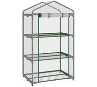 Premium 3 Tier Mini Greenhouse, Roll Up Door, Wire Shelves, 69x49x125cm