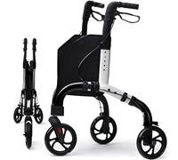 Premium 3 Wheel Rollator Walker for Seniors, Lightweight Foldable Three Wheeled Rolling Walker with Storage Bag, Aluminum Mobility Aid