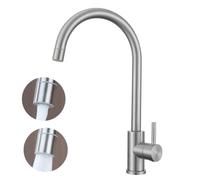 Premium 304 Stainless Steel Kitchen Tap, Single Lever Hot & Cold Control, Swan Neck Spout Dual Function Spray & Aerated Stream Modes 1 Hole Monobloc Kitchen Mixer Tap Sink Tap Brushed