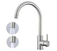 Premium 304 Stainless Steel Kitchen Tap, Single Lever Hot & Cold Control, Swan Neck Spout, Dual Function Spray & Aerated Stream Modes,Heavy Duty 1 Hole Kitchen Mixer Tap Sink Tap Brushed