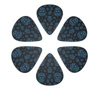 Premium 351 Shape Plectrums 6-Pack Black And Blue Cool Skulls, Guitar Picks for Electric, Bass & Acoustic, Professional Grade 0.46-0.96mm