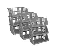 Premium 35cm Stacking Storage Baskets - Silver - Durable Metal Wire Organizer for Kitchen, Bathroom & Utility Rooms - Stackable Space-Saving Design - Multiple Set Options (9)