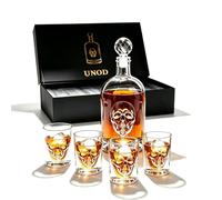 Premium 3D Skull Decanter Set - 5-Piece Hand-Blown Crystal Whiskey & Tequila Dispenser with Double-Walled Glasses - Luxury Gothic Barware Gift Set for Halloween, Birthdays & Home Decor