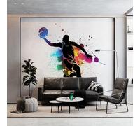 Premium 3D Wall Murals Colorful Paint Effect Basketball Stunning Wall Art, Light-Colored HD Photo Wallpaper for Living Room & Bedrooms - 220gsm Nonwoven Fabric 300 x 210 cm (WxH)