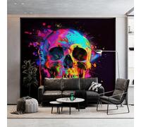 Premium 3D Wall Murals Neon Paint Skull Stunning Wall Art, Black HD Photo Wallpaper for Living Room & Bedrooms - 220gsm Nonwoven Fabric 250 x 175 cm (WxH)