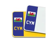 Premium 3M Vinyl Stickers for UK Car Number Plates Decorative Purposes - Wales (Red Dragon) - Bubble-Free & Easy Application - Set of 2 (Front & Rear) (CYM, Blue)
