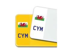 Premium 3M Vinyl Stickers for UK Car Number Plates Decorative Purposes - Wales (Red Dragon) - Bubble-Free & Easy Application - Set of 2 (Front & Rear) (CYM, Neutral)