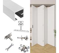 Premium 4-Door Sliding Door Hardware Kit - 320cm/126in Folding Track System with Ceiling Rail & Easy Inllat, Smooth, Replacement Parts Included