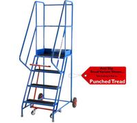 Premium 4 Tread Mobile Warehouse Safety Ladder With Punched Steps - En131-7 Certified