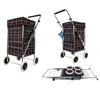 Premium 4 Wheel Shopping Trolley with Adjustable Handle Black Check