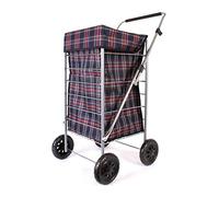 Premium 4 Wheel Shopping Trolley with Adjustable Handle Navy Check