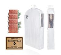 Premium 40” Cotton Garment Bags For Hanging Clothes | With 6” Gusset & 4 Cedar Blocks For Clothes Storage & Moth Protection| Breathable Bag | For Suits, Jackets, Coats & Short Dresses