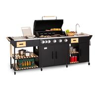 Premium 5+1 Burner Gas BBQ Grill with Integrated Sink & Worktables - 20.7kW Outdoor Kitchen Station for Garden Parties, Family Gatherings & Restaurant Catering - Large Storage, Cast Iron Cooking Grid