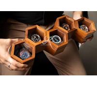 Premium 5-Slot Wooden Timepiece Display Case - Handcrafted Honeycomb Watch Box for Men in Superior Indian Rosewood | Hinged Glass Cover - Father’s Day Gift - Luxury Built to Last