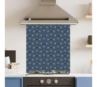 Premium 59.5 x 74.5cm Blue Gold Pattern 6mm Glass Toughened Kitchen Splashback