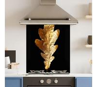 Premium 59.5 x 74.5cm Gold Black Leaf 6mm Glass Toughened Kitchen Splashback