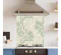 Premium 59.5 x 74.5cm Pale Green Leaf 6mm Glass Toughened Kitchen Splashback