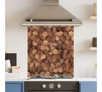 Premium 59.5 x 74.5cm Wooden Hex 6mm Glass Toughened Kitchen Splashback