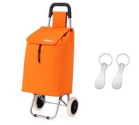 Premium 59Ltr Foldable Shopping Trolley with 2Pcs Stainless Steel Trolley Token, Hard Wearing & Lightweight Trendy Collapsible Push/Pull Cart for Easy Storage with 1 Year Guarantee (Orange)