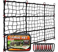 [Premium] 5'x7' Heavy Duty Cargo Net Stretches to 10' x 14', Extra Thick 10mm Cord Bungee Cargo Netting for Pickup Truck Bed, Roof Rack Net & 12 PCS Steel Carabiners