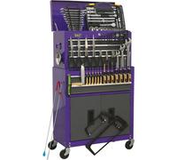 Premium 6 Drawer Tool Chest And Rollcab Bundle With 128 Piece Tool Kit In Stylish Purple And Grey