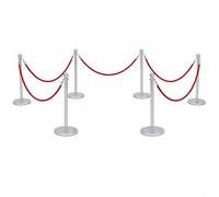 Premium 6 PACK 1.5m Rope Barrier & Stanchion Set - Stainless Steel Posts with Rope & Concrete Base, VIP Queue Barrier for Crowd Control, Red Carpet, Hotels (Velvet Rope, Red)