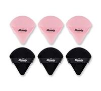 Premium 6-Pack Triangle Powder Puff Set - Ultra-Soft Velour & Cotton Sponges for Flawless Application - Makeup Puffs for Loose, Body Powder, Foundation, Concealer, & Blending (Black/Pink)