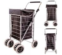 Premium 6 Wheel Swivel Shopping Trolley with Adjustable Handle Plain Black with Grey Trim