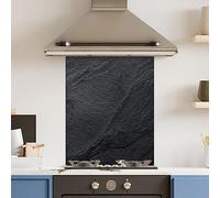 Premium 60 cm x 75 cm Black Concrete Glass 6mm Kitchen Splashback Heat Resistant Toughened Polished Edges - Back Splash Back Coloured Hob Painted Tempered Splashback