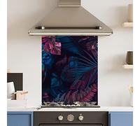Premium 60 cm x 75 cm Fluorescent Leaf Glass 6mm Kitchen Splashback Heat Resistant Toughened Polished Edges - Back Splash Back Coloured Hob Painted Tempered Splashback
