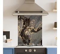 Premium 60 cm x 75 cm Gold Marble Glass 6mm Kitchen Splashback Heat Resistant Toughened Polished Edges - Back Splash Back Coloured Hob Painted Tempered Splashback