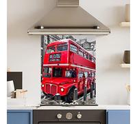 Premium 60 cm x 75 cm Red London Bus Glass 6mm Kitchen Splashback Heat Resistant Toughened Polished Edges - Back Splash Back Coloured Hob Painted Tempered Splashback