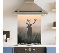 Premium 60 cm x 75 cm Wild Misty Stag Glass 6mm Kitchen Splashback Heat Resistant Toughened Polished Edges - Back Splash Back Coloured Hob Painted Tempered Splashback