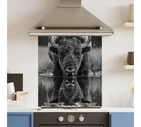 Premium 60 x 70cm Black White Bison 6mm Glass Toughened Kitchen Splashback