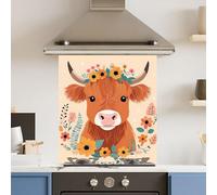 Premium 60 x 70cm Floral Cow 6mm Glass Toughened Kitchen Splashback