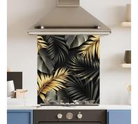 Premium 60 x 70cm Floral Gold Black 6mm Glass Toughened Kitchen Splashback