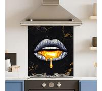 Premium 60 x 70cm Gold Black Lips 6mm Glass Toughened Kitchen Splashback