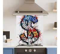 Premium 60 x 70cm Grafitti Dollar 6mm Glass Toughened Kitchen Splashback
